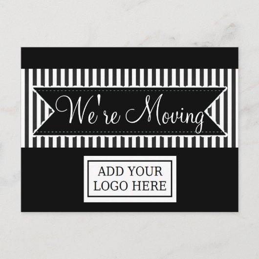 We verplaatsen Black Striped Notification-Briefkaa Aankondigingskaart (Voorkant)