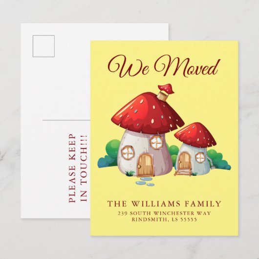 WE VERPLAATSEN | Cute Woodland Forest Mushroom Hou Aankondigingskaart (Voorkant / Achterkant)