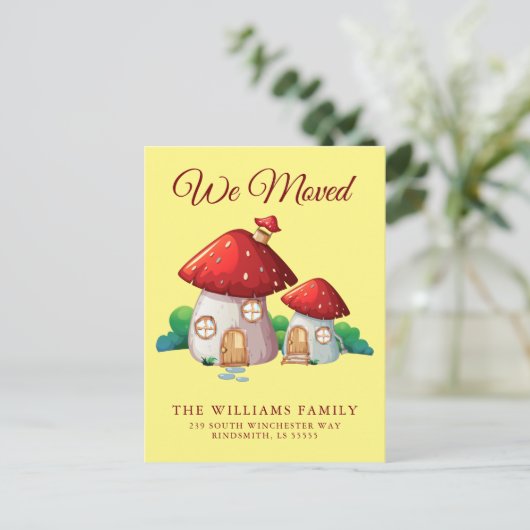WE VERPLAATSEN | Cute Woodland Forest Mushroom Hou Aankondigingskaart (Staand voorkant)