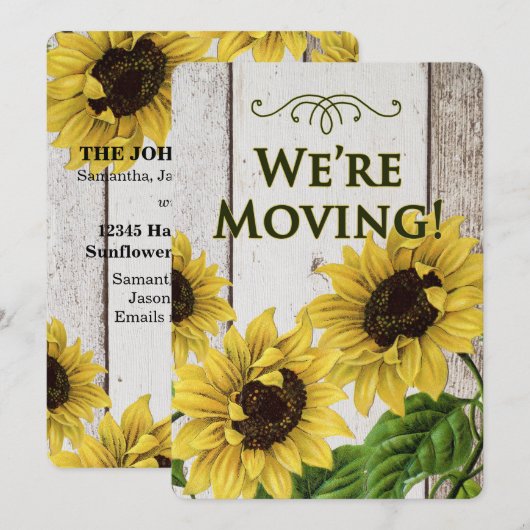 We verplaatsen de aankondiging-Retro zonnebloemen Aankondiging (Voorkant / Achterkant)