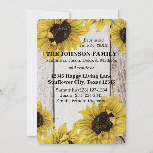 We verplaatsen de aankondiging-Retro zonnebloemen Aankondiging (Achterkant)