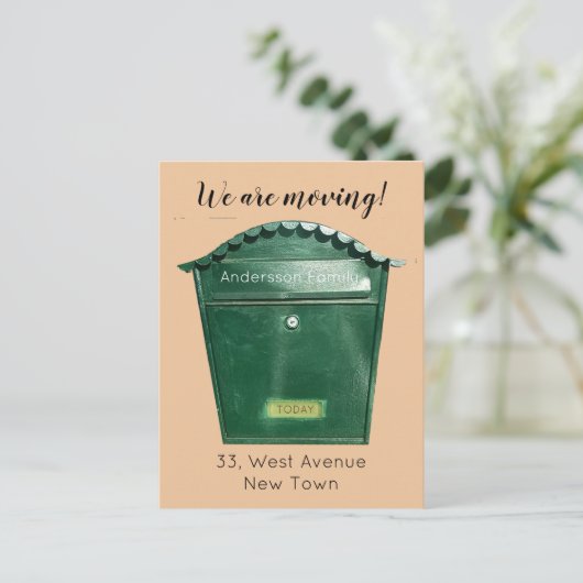 We verplaatsen de groene aangepaste mailboxtekst briefkaart (Staand voorkant)