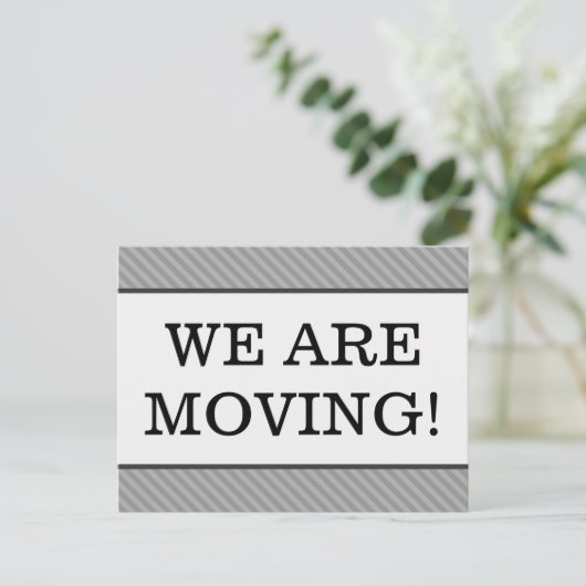 "WE VERPLAATSEN ONS." Wijziging van het Briefkaart (Staand voorkant)