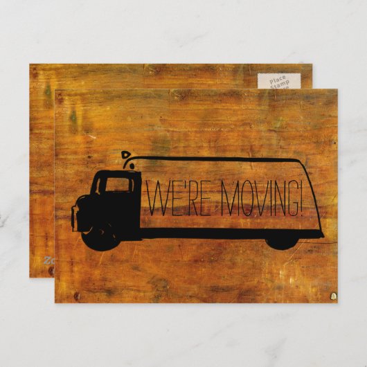 We verplaatsen retro verhuiswagen van Old Wood Aankondigingskaart (Voorkant / Achterkant)