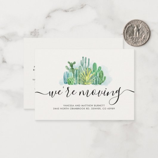 We verplaatsen Waterverf Cacti-adreswijziging Notitiekaartje (Voorkant / Achterkant in situ)
