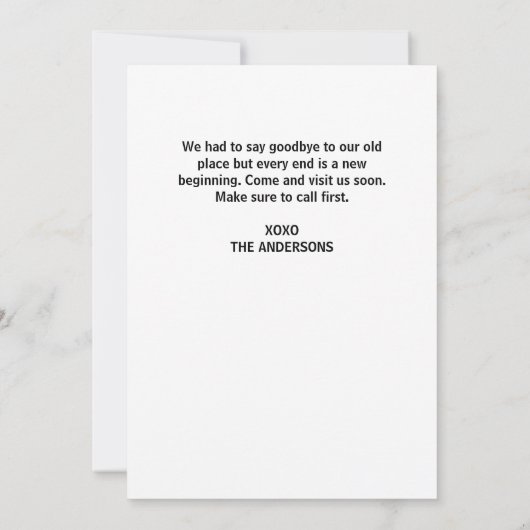 We verplaatsten New Home Typogrtpahy Family Photo  Aankondiging (Achterkant)