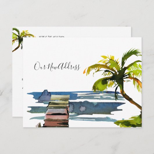 We verplaatsten Waterfront Dock Palm Tree Nieuw ad Aankondigingskaart (Voorkant / Achterkant)