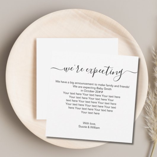 We verwachten een minimalistische zwangerschapsaan kaart