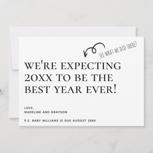 We verwachten een nieuwjaarsaankondiging feestdagenkaart (Voorkant)