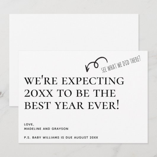 We verwachten een nieuwjaarsaankondiging feestdagenkaart (Voorkant / Achterkant)