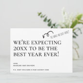 We verwachten een nieuwjaarsaankondiging feestdagenkaart (Staand voorkant)