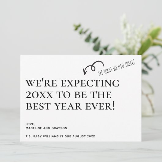 We verwachten een nieuwjaarsaankondiging feestdagenkaart (Staand voorkant)