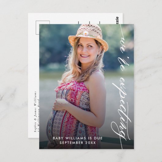 We verwachten een zwangerschapsaankondiging met fo briefkaart (Voorkant / Achterkant)