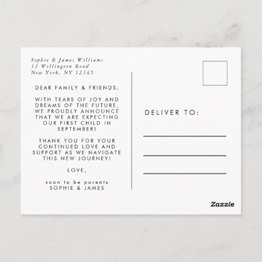 We verwachten een zwangerschapsaankondiging met fo briefkaart (Achterkant)