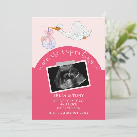 We verwachten roze zwangerschap Sonogram Kaart (Staand voorkant)