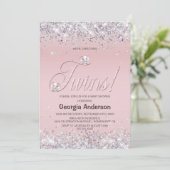 We verwachten Twins roze olifant Glitter Kaart (Staand voorkant)