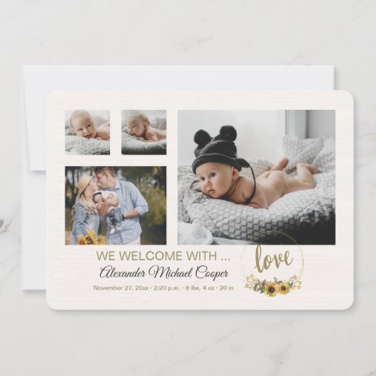 We verwelkomen met liefde foto geboorte aankondigi kaart (Voorkant)