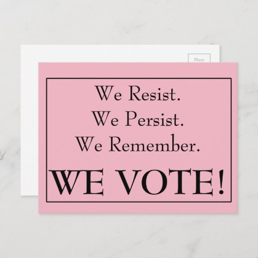 We verzetten ons, we blijven volharden, we onthoud briefkaart (Voorkant / Achterkant)