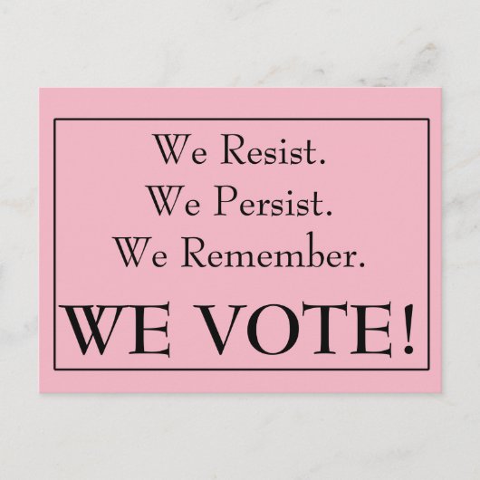 We verzetten ons, we blijven volharden, we onthoud briefkaart (Voorkant)