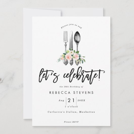 we vieren de floral cutlery verjaardagsfeestje kaart (Voorkant)