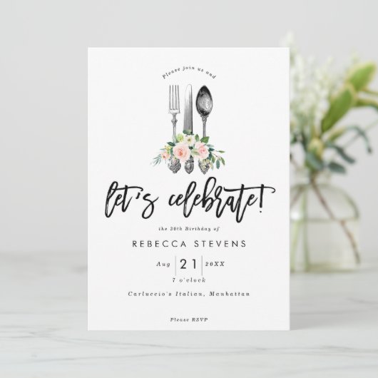 we vieren de floral cutlery verjaardagsfeestje kaart (Staand voorkant)