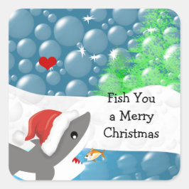 We vissen je een prettige kersthaai vierkante sticker