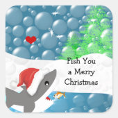 We vissen je een prettige kersthaai vierkante sticker (Voorkant)