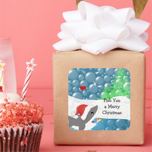We vissen je een prettige kersthaai vierkante sticker (Feest)
