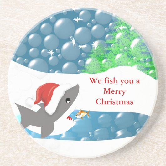 We vissen op je een Merry Christmas Shark Onderzet Zandsteen Onderzetter (Voorkant)