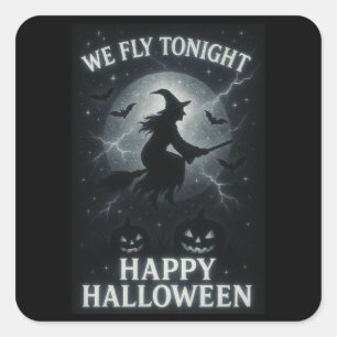 We vliegen vanavond Platinum / Black Halloween Sti Vierkante Sticker
