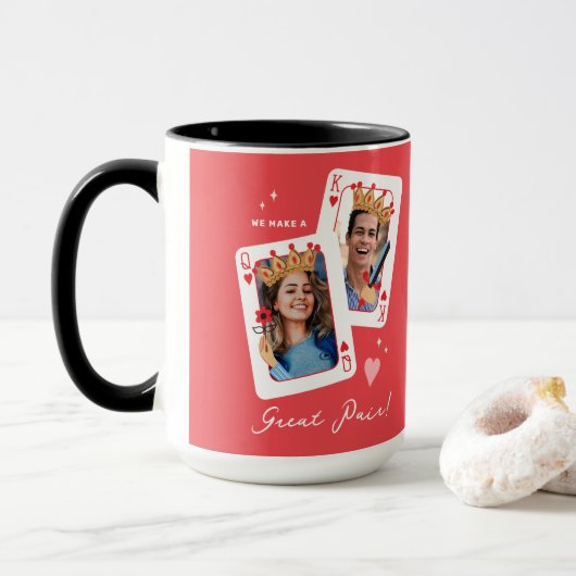 We vormen een geweldig paar, aangepaste foto valen mok (Met donut)
