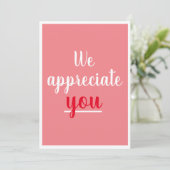 We waarderen je prettig gebaar Dank je roze Bedankkaart (Staand voorkant)