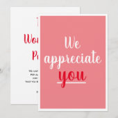 We waarderen je prettig gebaar Dank je roze Bedankkaart (Voorkant / Achterkant)