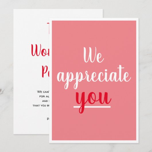 We waarderen je prettig gebaar Dank je roze Bedankkaart (Voorkant / Achterkant)