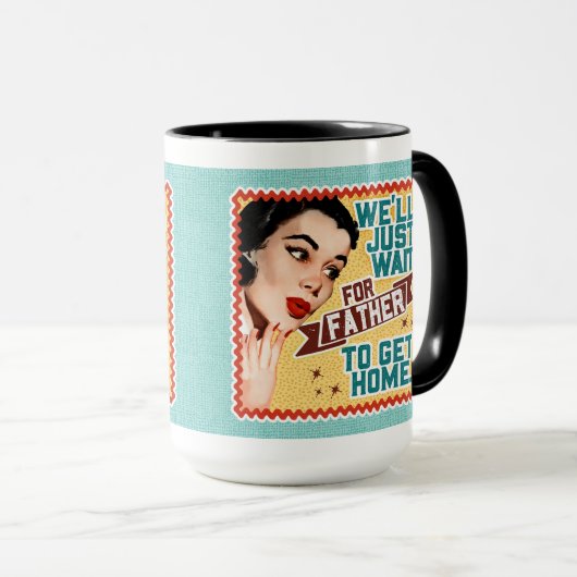 We wachten op vader - Retro huisvrouw Mok (Voorkant rechts)