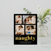 We waren stoute zwangerschapsuitkondiging kerst folie feestdagen briefkaart (Staand Voorkant)