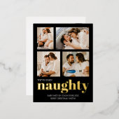 We waren stoute zwangerschapsuitkondiging kerst folie feestdagen briefkaart (Voorkant / Achterkant)