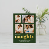 We waren stoute zwangerschapsuitkondiging kerst folie feestdagen briefkaart (Staand Voorkant)