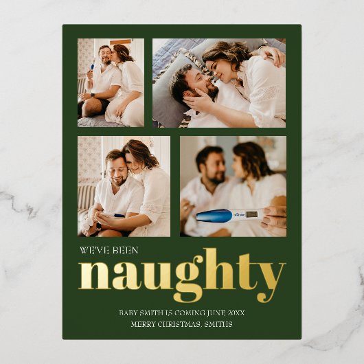We waren stoute zwangerschapsuitkondiging kerst folie feestdagen briefkaart (Voorkant)