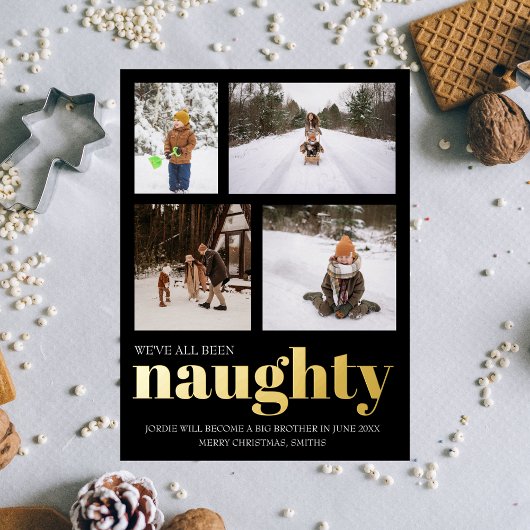 We waren stoute zwangerschapsuitkondiging kerst folie feestdagen briefkaart