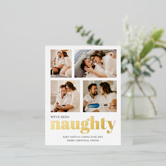 We waren stoute zwangerschapsuitkondiging kerst folie uitnodiging briefkaart (Staand Voorkant)