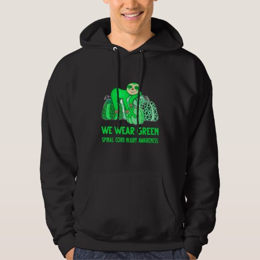 We Wear Green Spinal Cord Injury Awareness Sloth Hoodie (Voorkant)