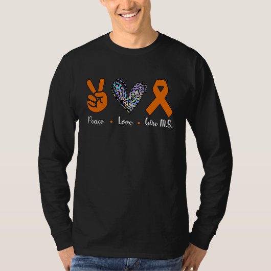 We Wear Orange MS Multiple Sclerosis Peace Love Cu T-shirt (Voorkant)