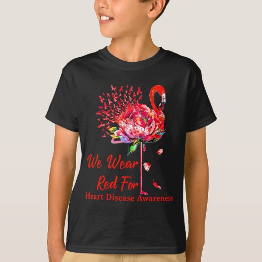 We Wear Red For Heart Disease Awareness Flamingo T-shirt (Voorkant)