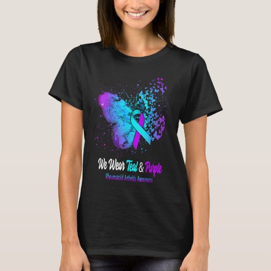 We Wear Teal And Purple Rheumatoid Arthritis Aware T-shirt (Voorkant)