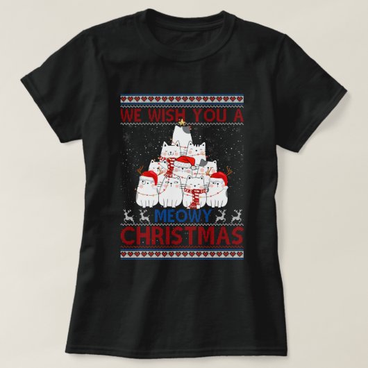 We wensen je een Meowy Cat met kerst, lelijke Swea T-shirt (Design voorkant)