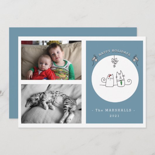 We wensen je een Meowy kerstgrappige Kat Blauwe Fo Feestdagenkaart (Voorkant / Achterkant)