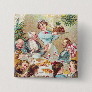 We Wensen Je een Prettig Kerstfeest - Vintage Kaar Vierkante Button 5,1 Cm