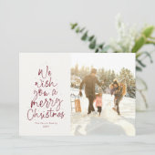 We wensen je een prettige kerstfoto met rood feestdagenkaart (Staand voorkant)