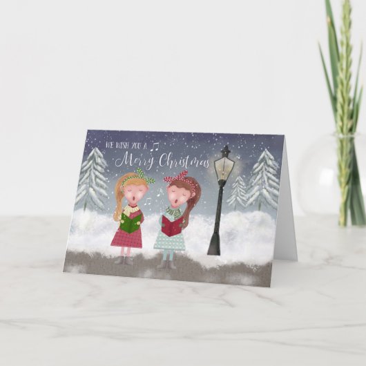 We wensen jullie een prettige kerstCarolers Kaart (Voorkant)